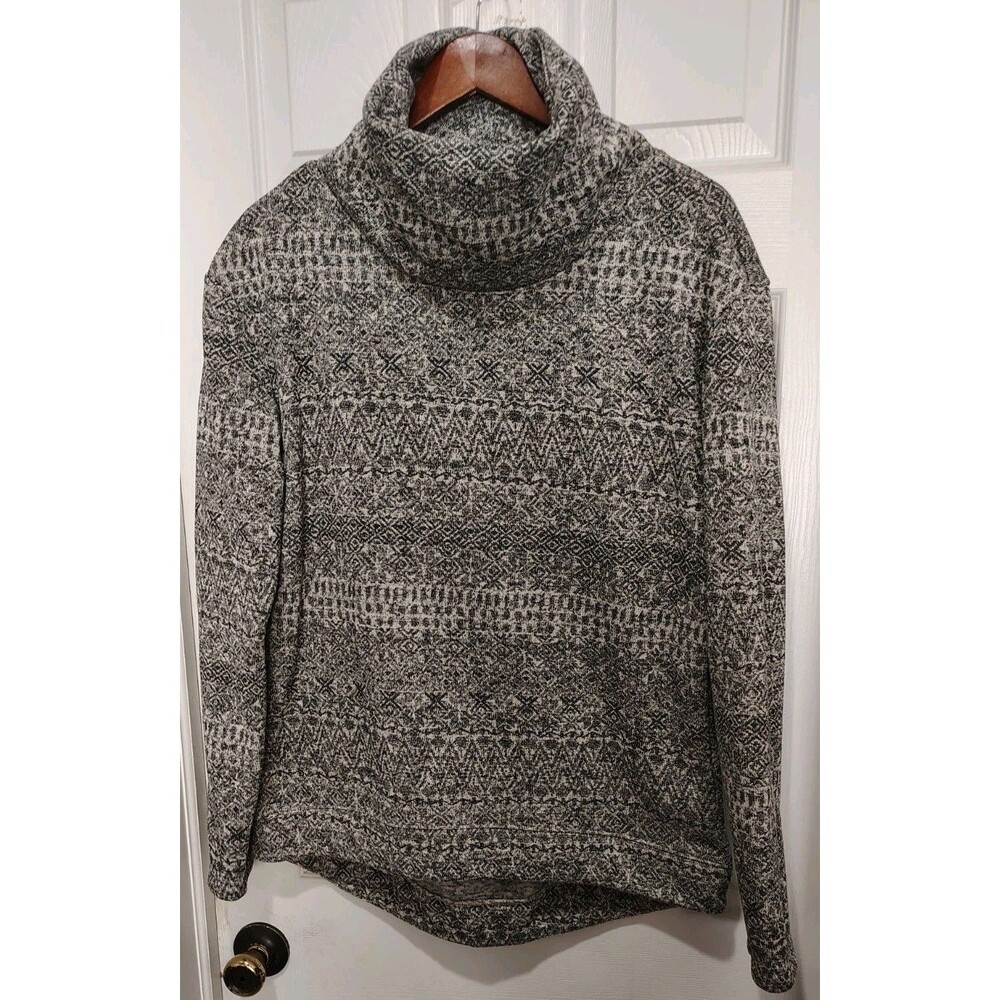 Columbia Sweater Womens Lg Geometric Pullover High Neck Long Sleeve Outdoor Gray